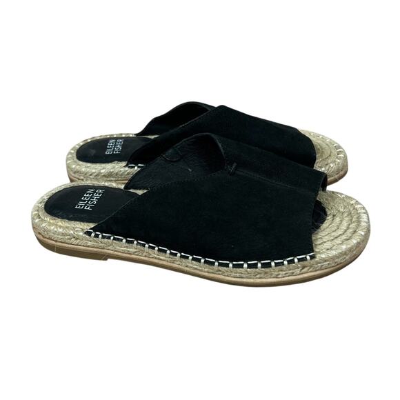 Eileen Fisher Milly Black Tumbled Nubuck Leather Espadrille Sandal Size 6.5 - Picture 1 of 12